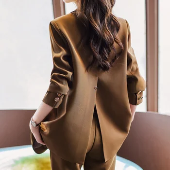 איכות גבוהה אביב 2023 חדש ז ' קט מכנסיים שני חלקים סגנון קוריאני חזרה לפצל את המעיל של הנשים במשרד מזדמן מעיל חליפת מכנסיים 3XL